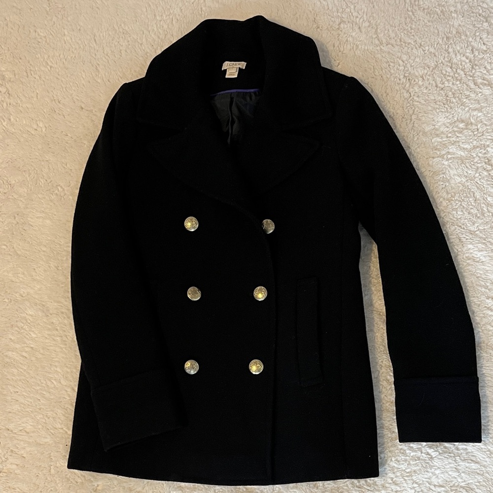 J. Crew Black Wool Peacoat with Gold Buttons